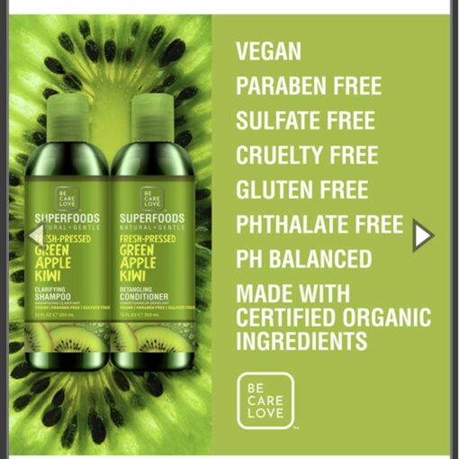 Superfoods Natural + Gentle Green apple kiwi detangling conditioner 12oz by Be Care Love - Image 2